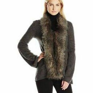 HEATHER B Womens Light Weight Faux Fur Boiled Wool Jacket, Medium